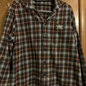 Vintage Harley-Davidson Men's Gray and Orange Plaid Shirt